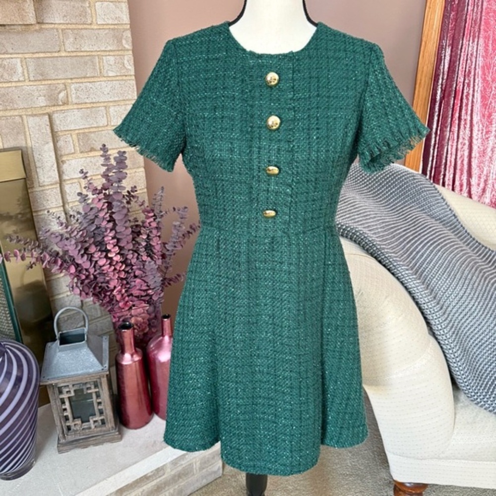 Sail to Sable Dylan Tweed Dress - Emerald Green